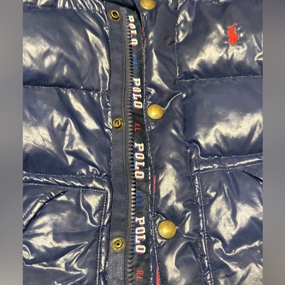 Ralph Lauren Navy Puffer Jacket 24 months Shiny Removable hood - Picture 5 of 7